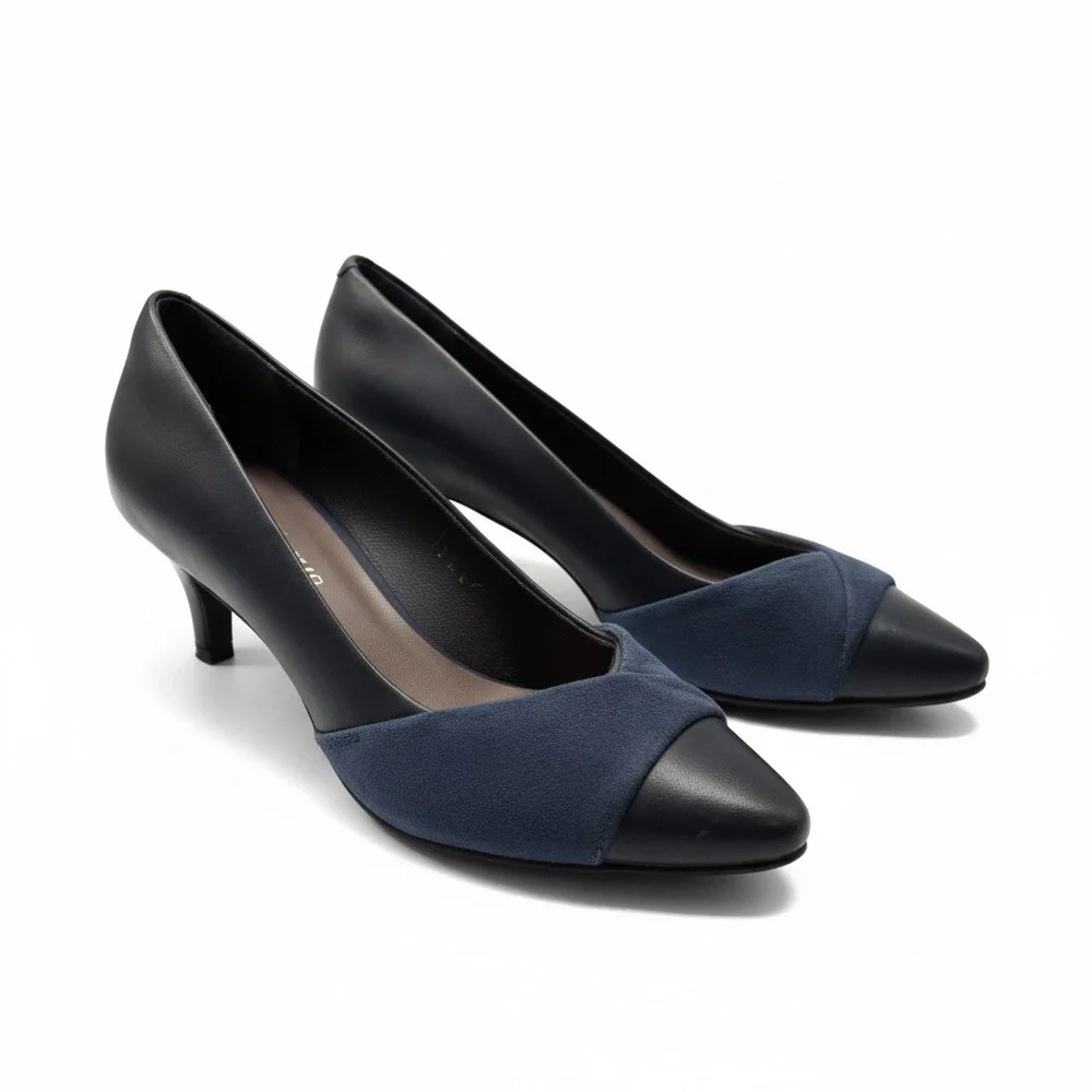Clarks Two-Tone Navy Pointed-Toe 3in Heels - Picture 3 of 7